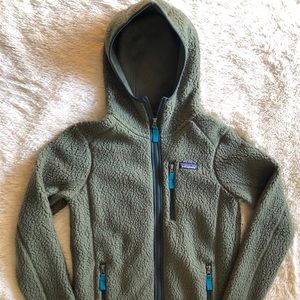 Patagonia Sage Green Retro Pile Zip Fleece Hoodie
